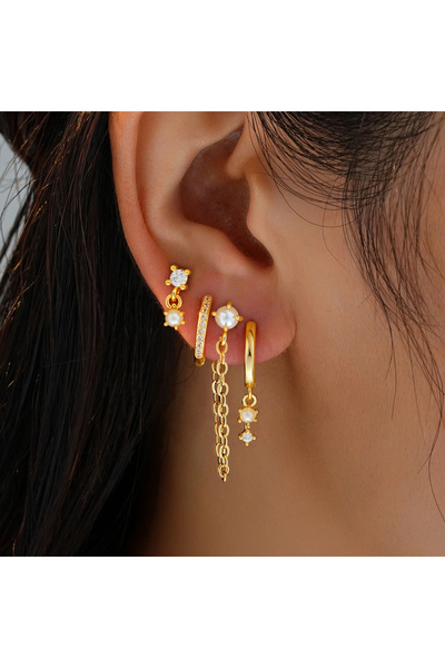 Choice AYA6583501 4 Pcs Fashion Gold Plated Zircon Earring Set For Women Dain...