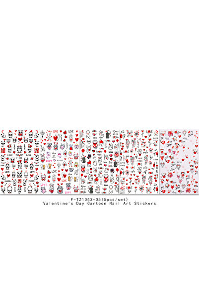 Choice مجموعة من 5 ملصقات تزيين أظافر بتصميم حيوانات كرتونية لعيد الحب، سهلة ...