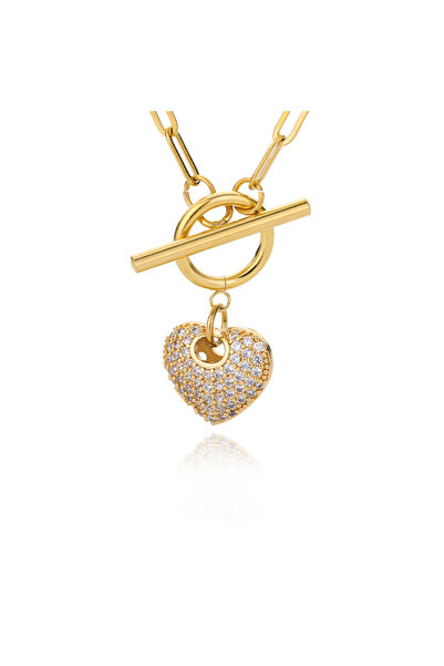 Choice N03487G-1 Punk Heart Chain Women's Pendant Necklace Gold Color Stainle...