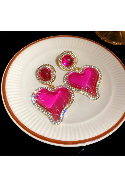Choice WE2439-1 Inlaid Rhinestone Resin Heart Earrings for Women Vintage Midd...