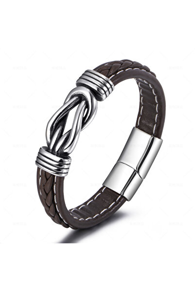 Choice brown Men's Stainless Steel Bracelets Handwoven Leather Bangles Europe...