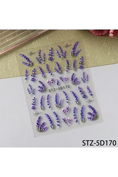 Choice STZ-5D170 2 pcs 5D Embossed Elegant Lavender Flowers Nail Stickers Bri...