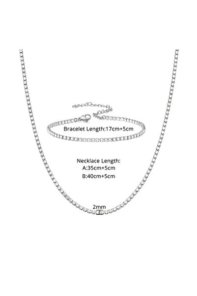 Choice 35cm and 17cm Silver Color Trendy Iced Out Tennis Chain Set Gold Silve...