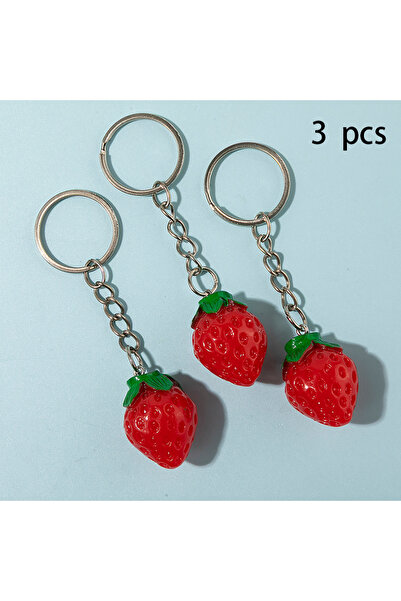 Choice style 3 3pcs/set Cute Mini Resin Keychain Fruit Chili Strawberry Penda...