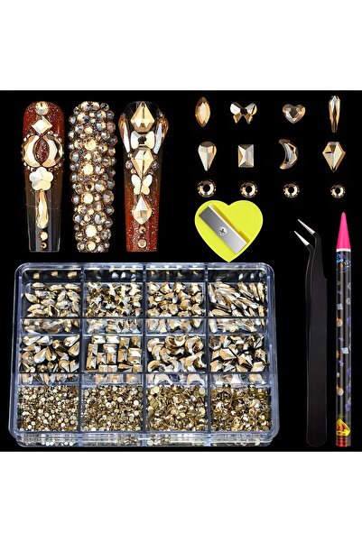 Choice champagne diamond 12 Grid AB Pink Rhinestone Nail Art Set Flatback and...