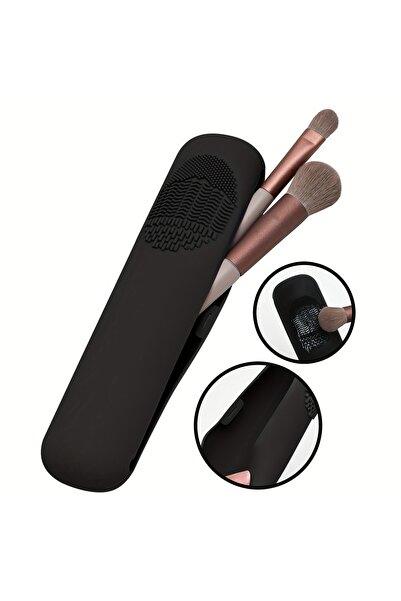 Choice Black Silicone Travel Makeup Brush Organizer Magnetic Closure High Qua...