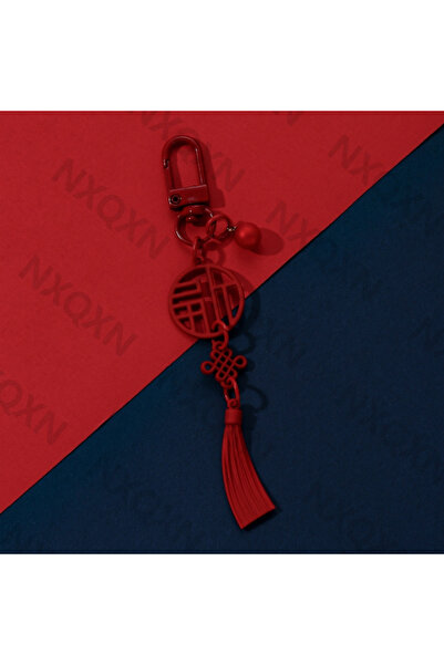 Choice E7845 Classic Red Chinese Keychain Hollow "Fu” Enamel Key Ring New Yea...