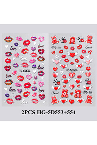 Choice قطعتان من ملصقات فن الأظافر HG-5D553-554 خماسية الأبعاد لعيد الحب، مطب...