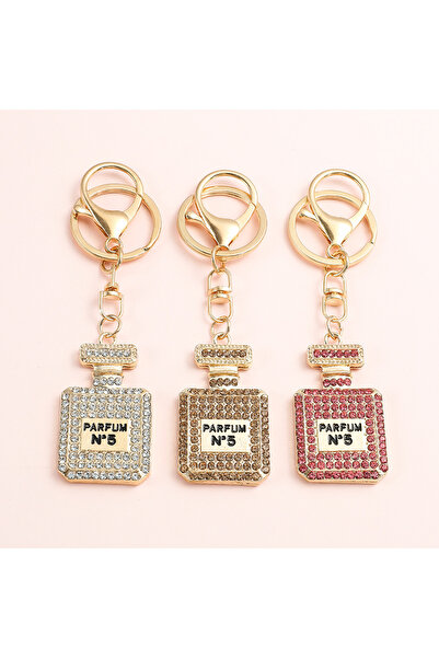 Choice 3 PCS ‌Korean Style Perfume Bottle Keychain Charm - Gold Metal with Pi...