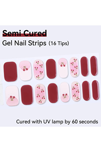 Choice NF240204 16Tips Semi-Cured Gel Nail Sticker Pure Color UV/LED Lamp Gel...
