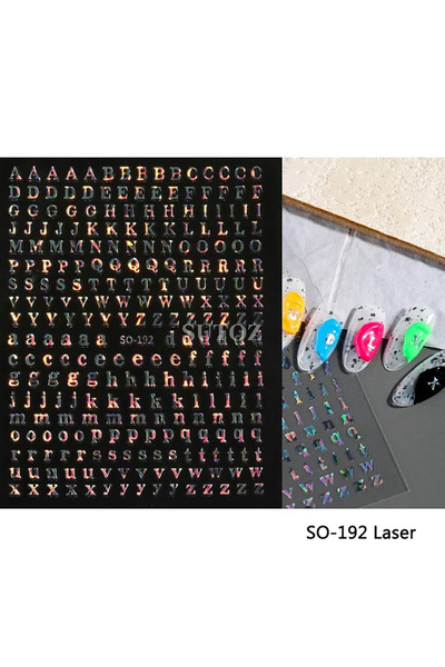 Choice ملصقات أظافر ثلاثية الأبعاد SO-192laser، 26 حرفًا رومانيًا، أسود، ذهبي...