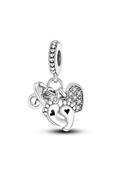 Choice WHITE Charms 925 Sterling Silver Plated Pacifier Footprint Heart-shape...