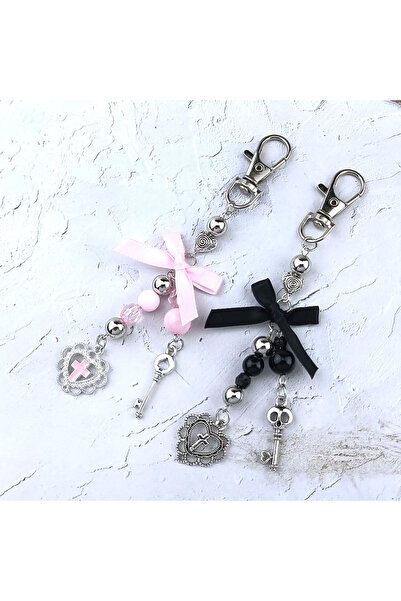 Choice set New Goth Black Pink Bowknot Keychain Women Classic Cross Love Hear...