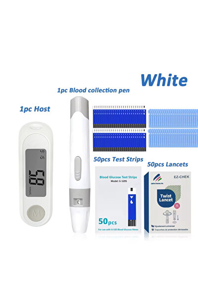 Choice مجموعة دوتريو البيضاء لفحص مرض السكري، 50 قطعة، جهاز قياس نسبة السكر ف...