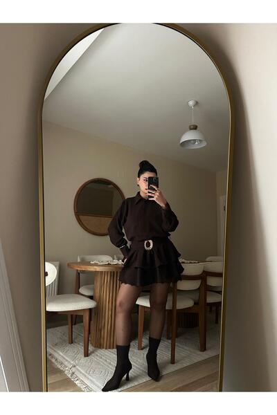 SoulWear Butik Kadın Dantel Detay Gold Tokalı Elbise