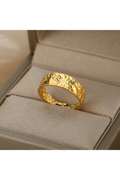 Choice resizable WHITE Retro Wide Textured Rings For Women Stainless Steel Go...