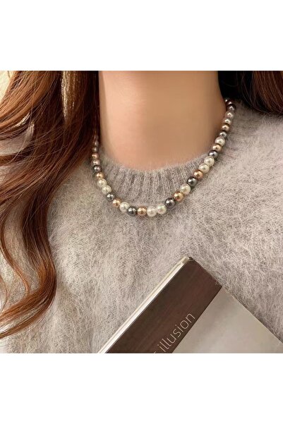 Choice 8mm French Elegant Romantic Mixed Color Pearl Beaded Necklace Fashion ...