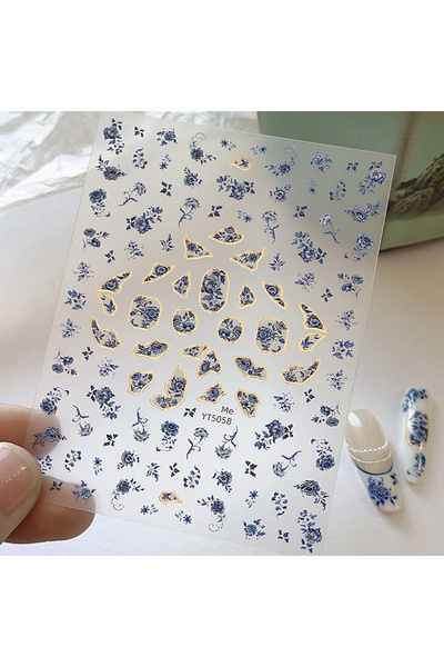 Choice ملصق ثلاثي الأبعاد ذاتي اللصق على شكل زهرة من الخزف الصيني الأزرق والأ...