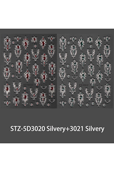 Choice قطعتان من ملصقات الأظافر STZ-5D3021 خماسية الأبعاد منقوشة بأحجار كريمة...