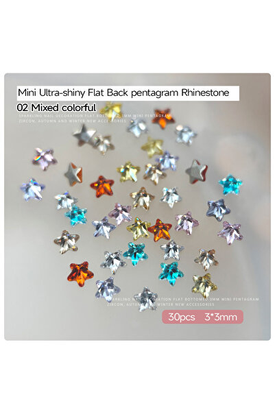 Choice Mixed Colorful 30Pcs 3D Five-pointed Star Zircon Nail Art Rhinestones ...
