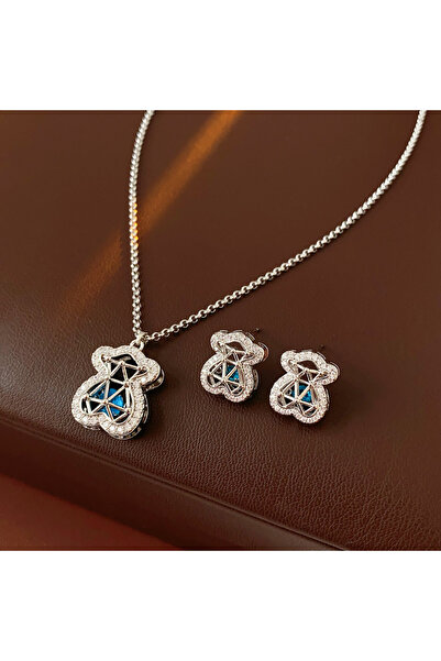 Choice 2 Pcs set 1/2 Pcs Titanium Steel Blue Zircon Hollow Bear Pendant Neckl...