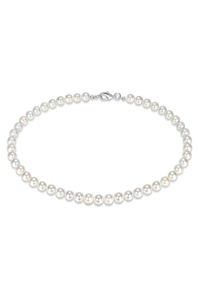 Choice قلادة قصيرة بسيطة من الخرز الأبيض بطول 45 سم مصنوعة من اللؤلؤ الصناعي ...