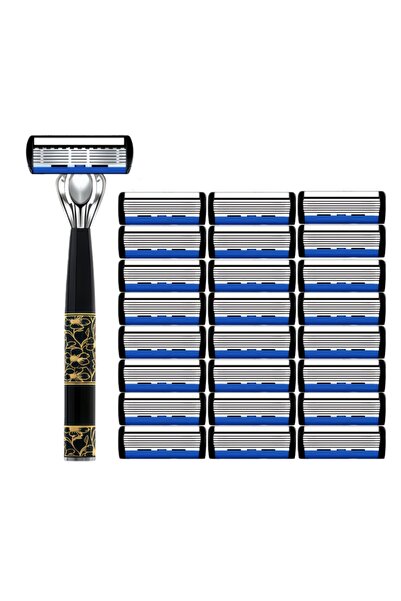 choice2 ماكينة حلاقة كلاسيكية بست طبقات للرجال، مزودة بحامل واحد و24 شفرة، لإ...