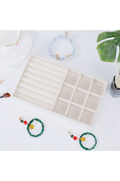 Choice 9 grids pallet 1PC, Flocking Jewelry Box Jewelry Tray, Color: Beige