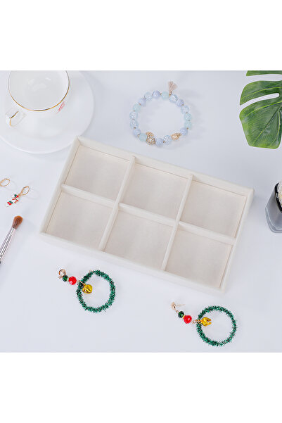 Choice 6 grids pallet 1PC, Flocking Jewelry Box Jewelry Tray, Color: Beige