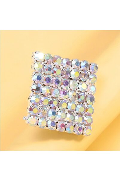 Choice Silver Shiny Crystal Exaggerated Square Rings Finger Jewelry Adjustabl...