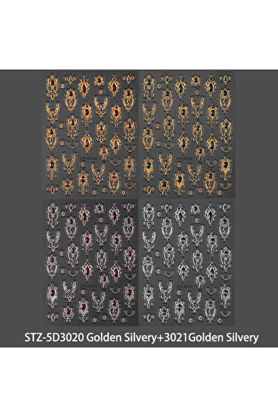 Choice STZ-5D3020-3021 5D Embossed Baroque Gemstone Nail Stickers Bronzing Bo...