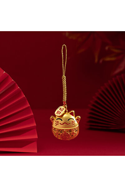 Choice سلسلة مفاتيح مانيكي نيكو على الطراز الصيني، مطلية بالذهب الرملي - قلاد...