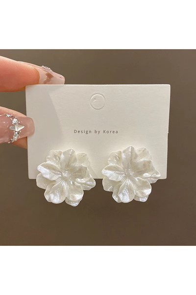 Choice WHITE Big White Camellia Flower Stud Earring Female Simple Exaggerated...