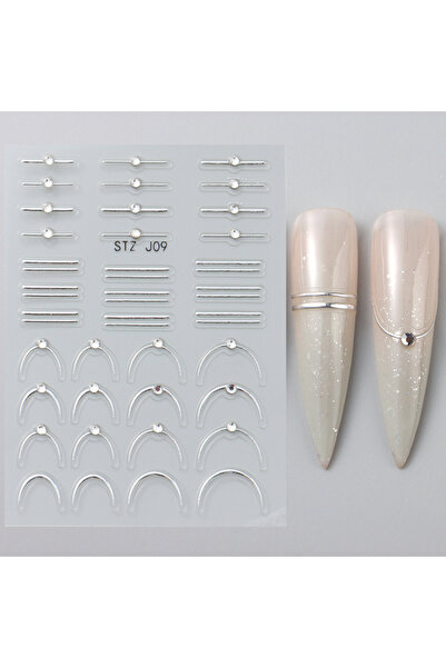 Choice STZ-J09 3D Rhinestones Simple Stripe Nail Stickers Y2K French Line Adh...