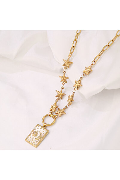 Choice B6928 Stainless Steel Spliced Hollow Stars Chain Necklace For Women Sq...