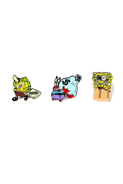 Choice XZ2874 3 Pcs Creative Cartoon Brooch Horror SpongeBob SquarePants Enam...