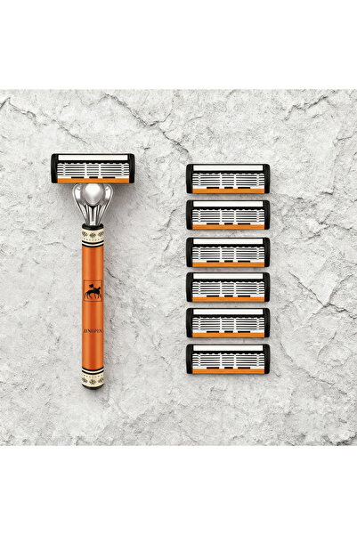 Choice 1Handle6Blades Men's 6-Blade Manual Razor, Orange Non-Slip Handle, Mul...