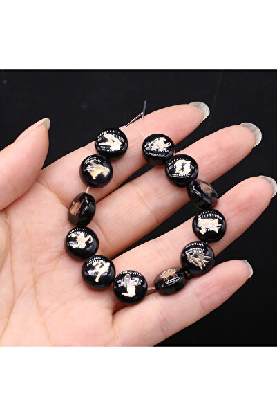 Choice 12mm Black 12mm 12 Zodiac Signs Black Natural Freshwater Shell Semi-Fi...