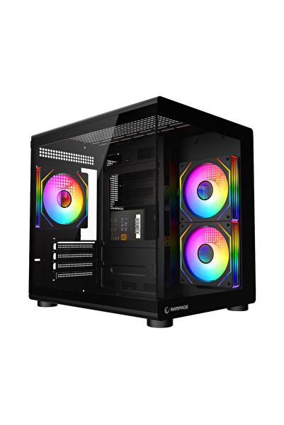 Rampage MINID V1 750W 80 Plus Bronze M-ATX Temperli Camlı 3*12cm ARGB Fan Siy...