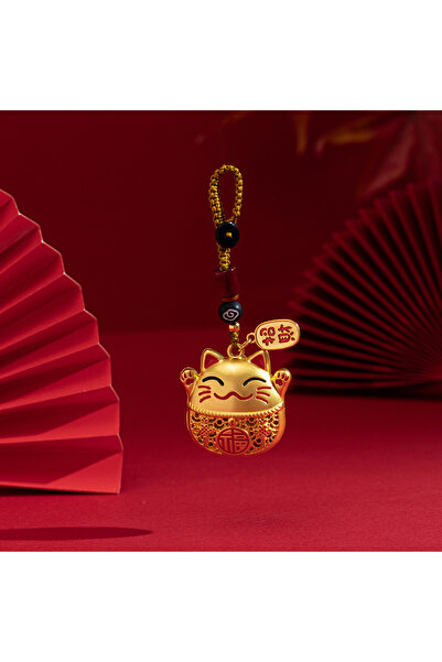Choice GJ-maoB Chinese Style Sand Gold Maneki-Neko Keychain - Drip Glaze Luck...
