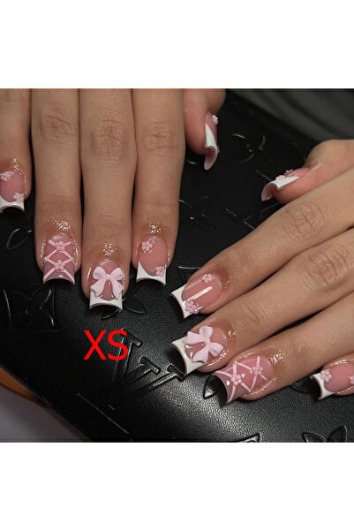 Choice Short Square WHITE Y2k 10PCS Square French White Border Design 3d Pink...