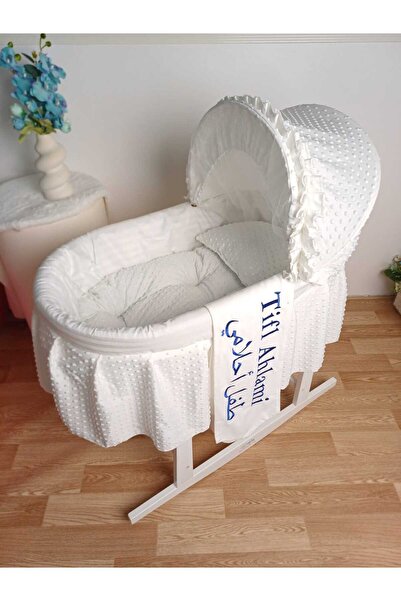 My dream child Baby cot made of soft cotton fabric with a white wooden rockin...