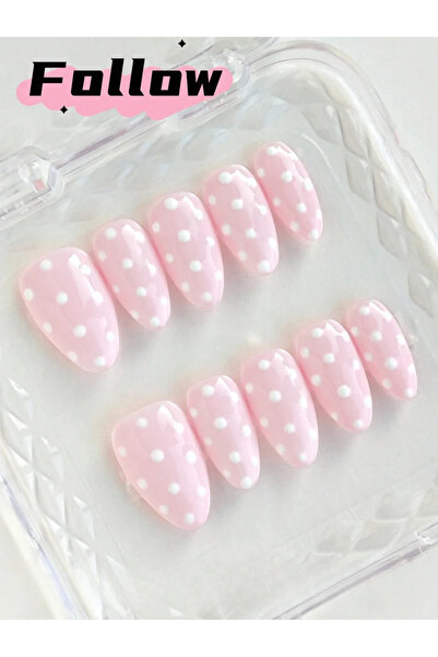 Choice XS 10 Pcs Pure Handmade Nail Art, Press-On Fake Nails, Almond nails,Pi...