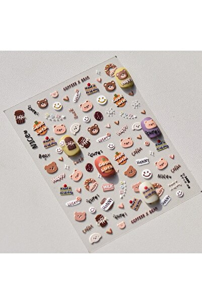 NAILFYOU 1pcs to3486 1pcs 5D Japanese Kawaii Bear Nail Art Stickers Brown Car...