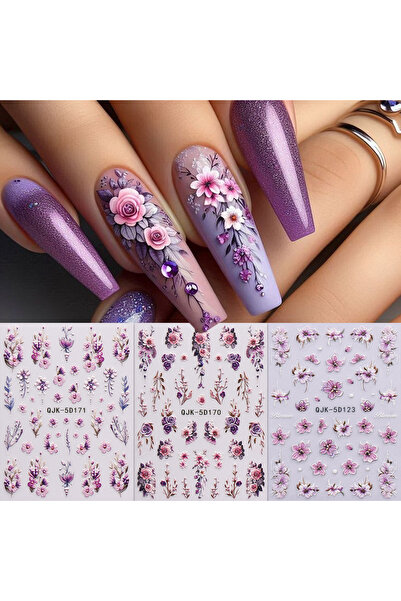 Choice PURPLE 3pcs spring retro butterfly rose flower embossed nail art stick...