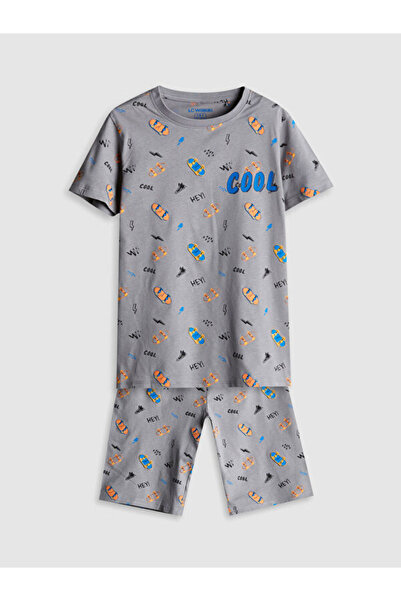 LC Waikiki Rmz Gi̇yi̇m Farkiyla Zero Roba Collar Boy's Shorts Pajama Set
