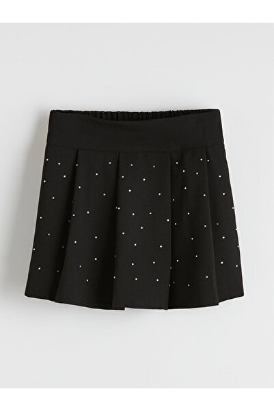 LC Waikiki Black Pleated and Stone Detailed Girls' Shorts Skirt