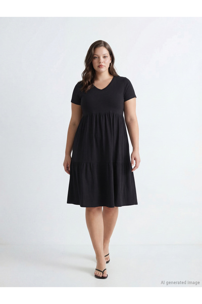 LC Waikiki Μαύρο φόρεμα με V λαιμόκοψη από το κατάστημα GiyÇık