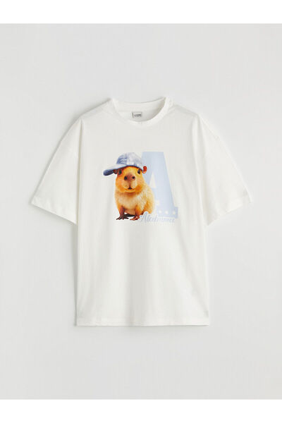 LC Waikiki SEZON NOU DE LA GÜLİS GİYİM Ecru Bisi guler rotund k cu imprimeu T...