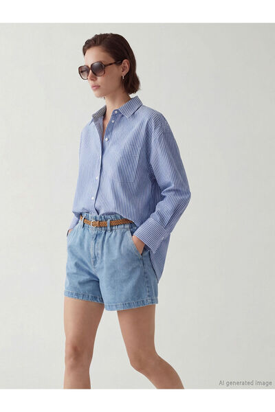LC Waikiki Peak New Season Striped Oversized Oxford Women's Shirt